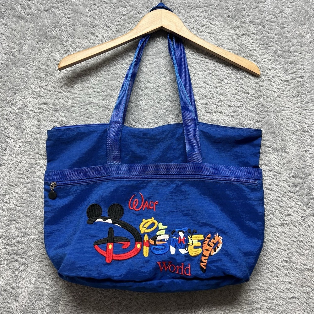 Walt Disney World Large Tote Bag Blue Embroidered Winnie Pooh Tigger Weekender